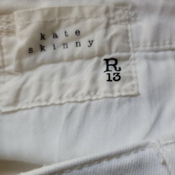 R13 Jeans Kate Skinny Angled Hem Frayed White Denin - Picture 11 of 15